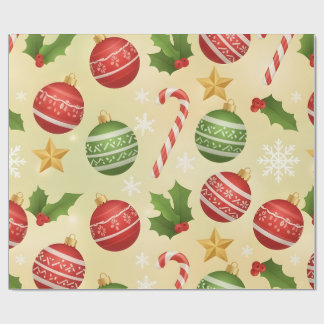 Vibrant Festive Christmas Ornaments and Candy Cane Wrapping Paper