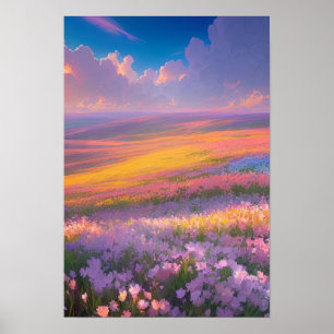 Vibrant Field of Colourful Flowers Poster