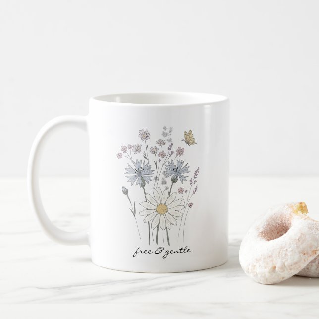Vibrant field of wildflowers  coffee mug (With Donut)