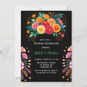 Vibrant Fiesta Floral Bouquet Wedding Celebration  Invitation
