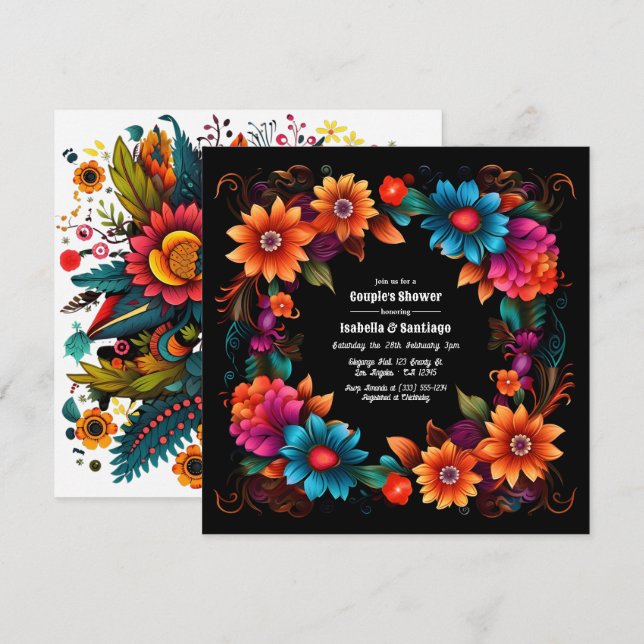 Vibrant Fiesta Floral Couple's Shower Celebration Invitation (Front/Back)