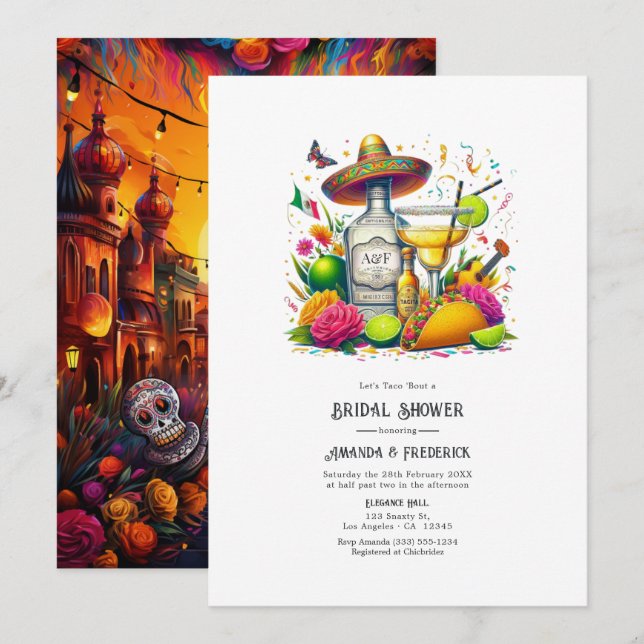 Vibrant Fiesta Let's Taco 'bout a Couple's Shower Invitation (Front/Back)