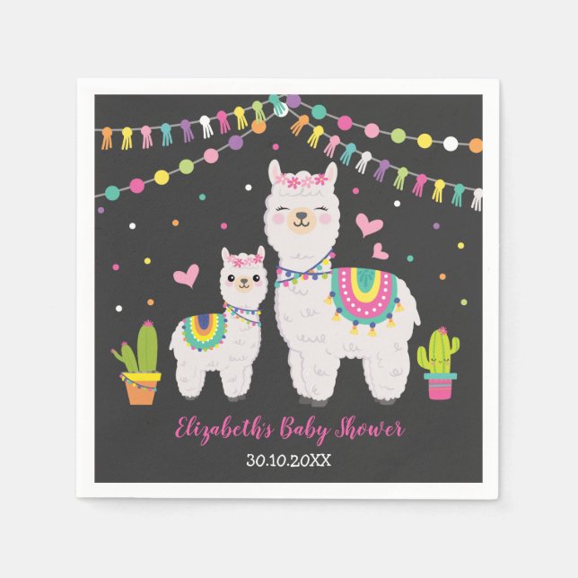 Vibrant Fiesta Llama Alpaca Baby Shower Decor Napkin (Front)