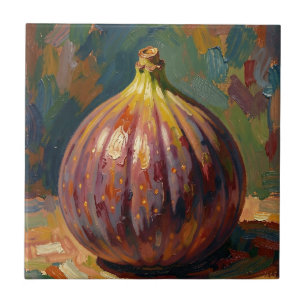 Vibrant Fig Still Life Painting Ceramic Tile