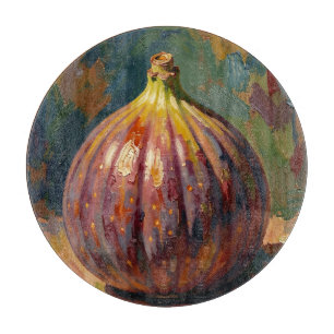 Vibrant Fig Still Life Painting Cutting Board