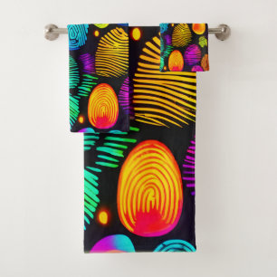 Vibrant Fingerprint-Inspired Abstract Art Bath Towel Set