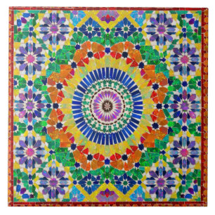 Vibrant Fire Opal Moroccan Zellij Mosaic Pattern Ceramic Tile