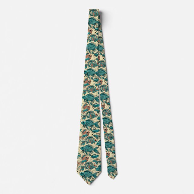Vibrant Fish Pattern Colorful  Tie (Front)