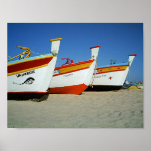 Vibrant Fishing Boats on Algarve's Beach Poster