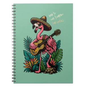vibrant flamingo wearing sombrero playing guitar notebook