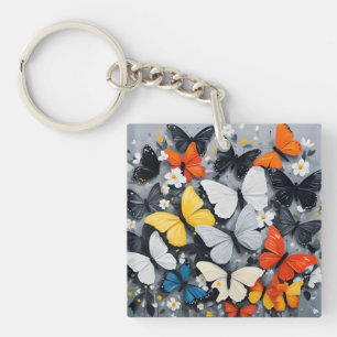 "Vibrant Flight: Acrylic Multi-Colored Butterflies Key Ring