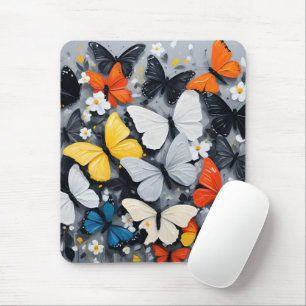 "Vibrant Flight: Acrylic Multi-Colored Butterflies Mouse Pad