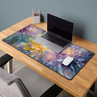 Vibrant Floral Abstract Painting with Explosion Desk Mat