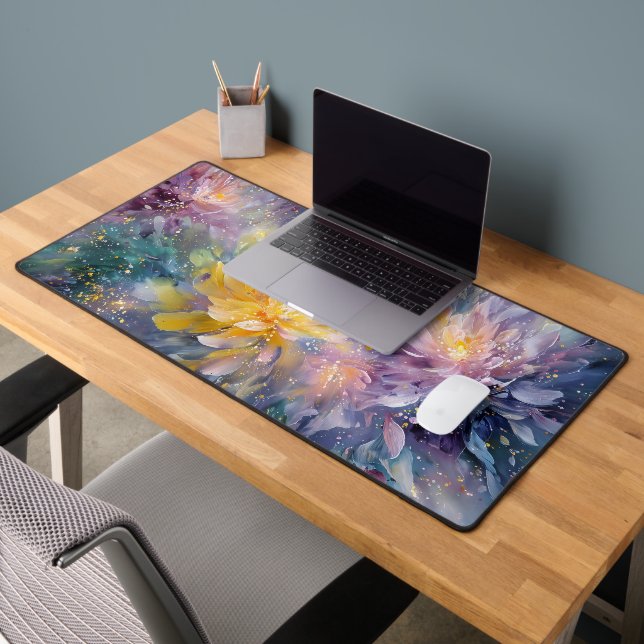Vibrant Floral Abstract Painting with Explosion Desk Mat (Office 2)