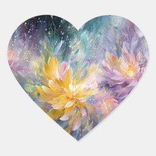 Vibrant Floral Abstract Painting with Explosion Heart Sticker