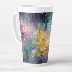 Vibrant Floral Abstract Painting with Explosion Latte Mug