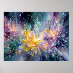 Vibrant Floral Abstract Painting with Explosion Poster