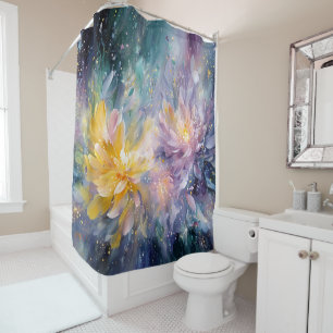 Vibrant Floral Abstract Painting with Explosion Shower Curtain