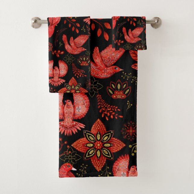  Vibrant floral and leafy pattern designs Bath Towel Set (Insitu)