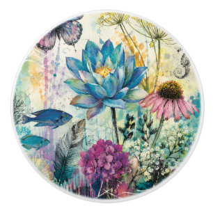 Vibrant Floral Aquatic Dream Ceramic Knob