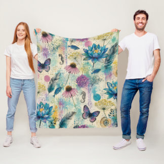 Vibrant Floral Aquatic Dream Fleece Blanket