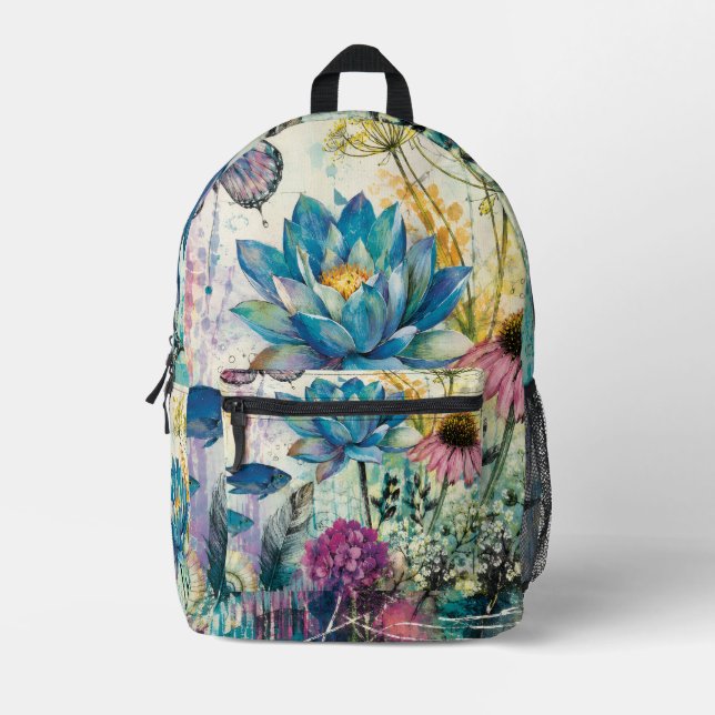 Vibrant Floral Aquatic Dream Printed Backpack (Front)
