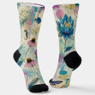 Vibrant Floral Aquatic Dream Socks