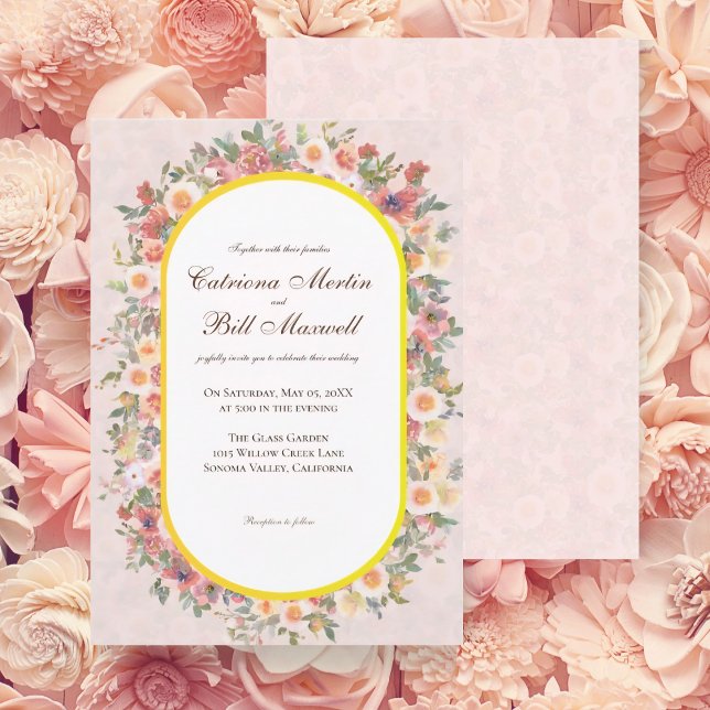 Vibrant Floral Arch Gold Frame Wedding Invitation (Creator Uploaded)