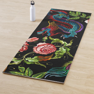 Vibrant Floral Asian Dragon Yoga Mat