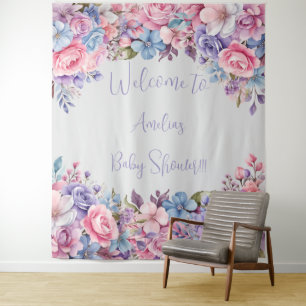 Vibrant Floral Baby Shower Photo Backdrop Tapestry