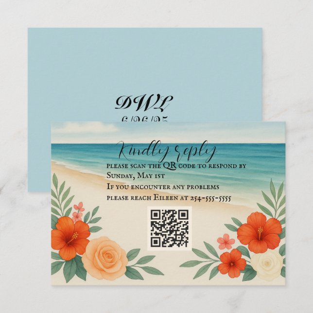 Vibrant Floral Beach QR Code RSVP Card (Front/Back)