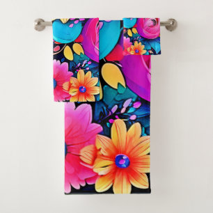 Vibrant Floral Bliss Art Bath Towel Set