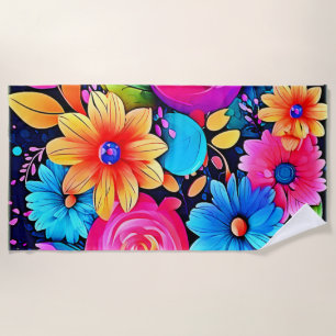 Vibrant Floral Bliss Art Beach Towel