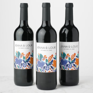 Vibrant Floral Bloom Wedding Wine Label
