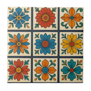 Vibrant Floral Blooms Ceramic Tile