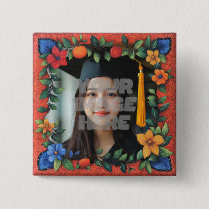 Vibrant Floral Border Frame For Your Photos! 15 Cm Square Badge