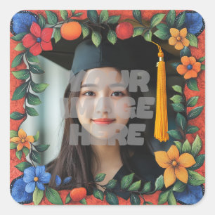 Vibrant Floral Border Frame For Your Photos! Square Sticker