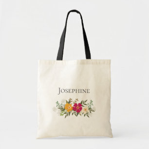 Vibrant Floral Bouquet Bridesmaid Name Tote Bag