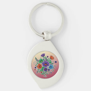 Vibrant Floral Bouquet Illustration Key Ring