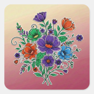 Vibrant Floral Bouquet Illustration Square Sticker