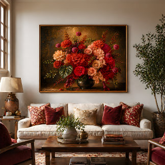 Vibrant Floral Bouquet Oil Painting Print–Vintage Poster