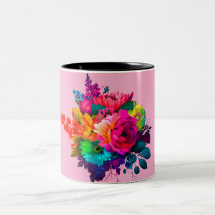 Vibrant Floral Bouquet with Black Trim Coffee Mug
