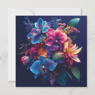 Vibrant Floral Bouquet with Neon Flowers Holiday Card