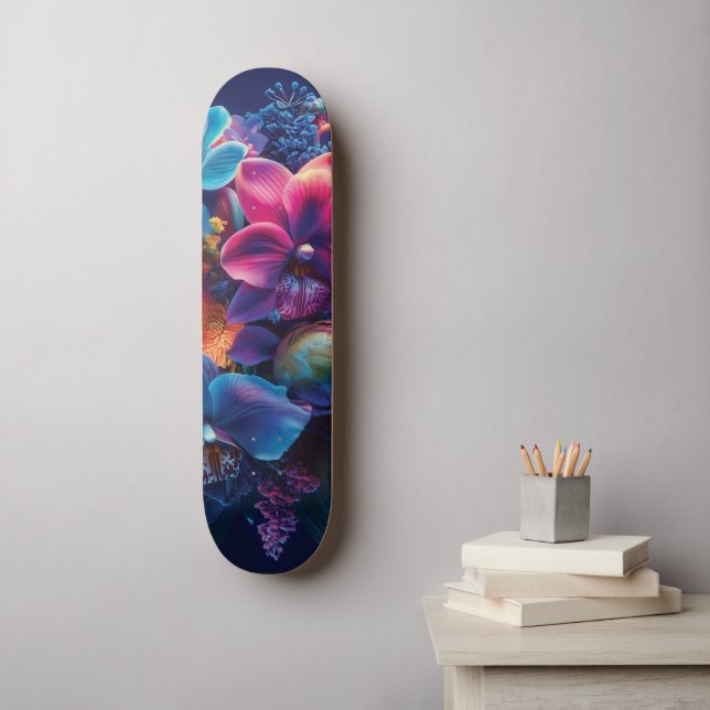Vibrant Floral Bouquet with Neon Flowers  Skateboard (Wall Art)