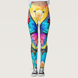 Vibrant Floral Butterfly Glow Design Leggings