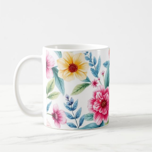 Vibrant Floral Coffee Mug – Watercolor Flowers (Left)
