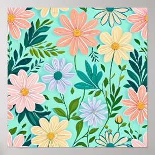 Vibrant Floral Delight: Daisy Dream Wallpaper Poster