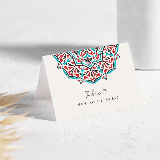 Vibrant Floral Delight Mandala Wedding Place Card  (Creator Uploaded)
