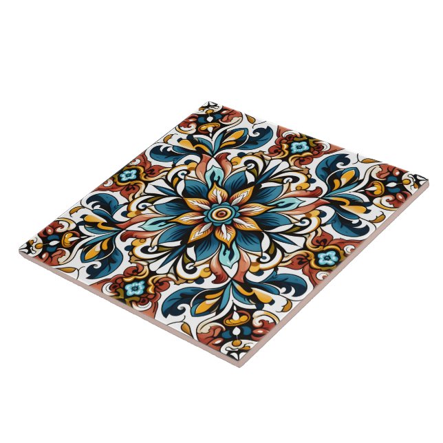 Vibrant Floral Design in Intricate Ceramic Tiles (Side)