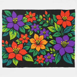 Vibrant Floral Design with Colourful Blossoms Fleece Blanket